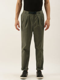 Mr Bowerbird Men Olive Green Slim Fit Solid Cropped Chinos