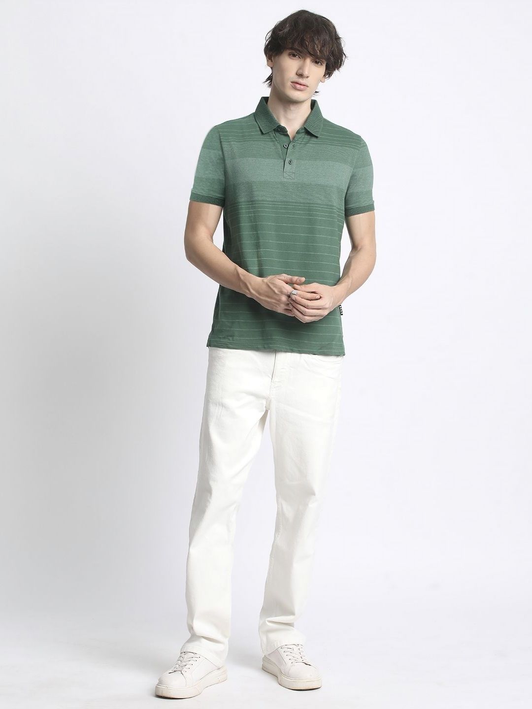 THE BEAR HOUSE Men Striped Polo Collar Slim Fit T-shirt