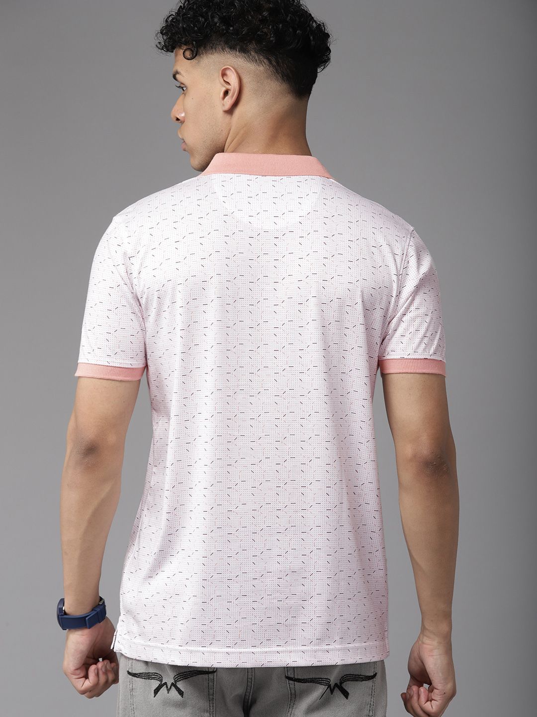 Park Avenue Men Geometric Print Polo Collar Slim Fit T-shirt