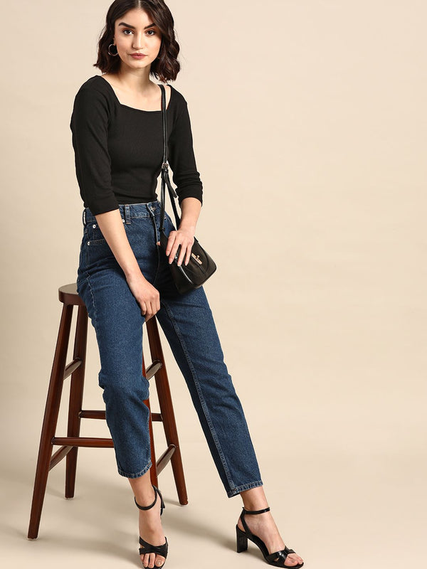 Semua Mengenai Anda Wanita Hitam Pepejal Pepejal Square Top