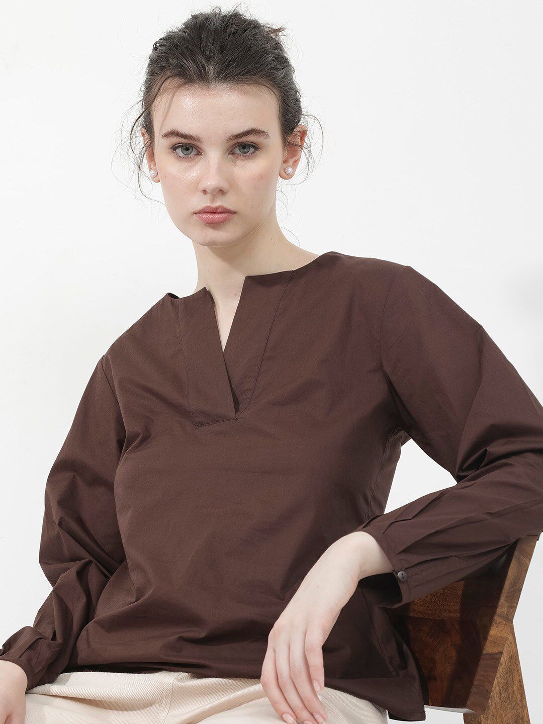 Rareism Notch Neck Cotton Atas