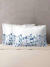 MYTRIDENT White & Blue 2 Pieces Floral Pure Cotton Rectangle Pillow Covers