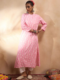 Indo Era Ethnic Motifs Printed Pastels Straight Kurta