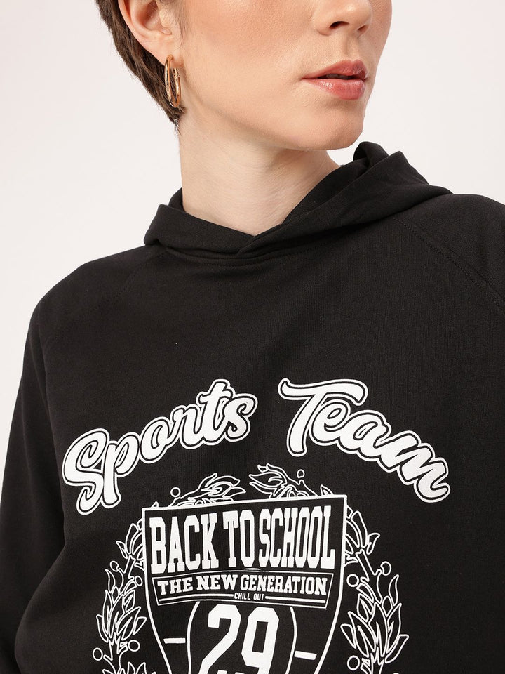DressBerry Sporty Vibe Printed Drawstring-Hem Hooded Sweatshirt