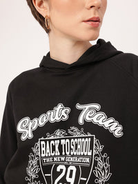 DressBerry Sporty Vibe Printed Drawstring-Hem Hooded Sweatshirt