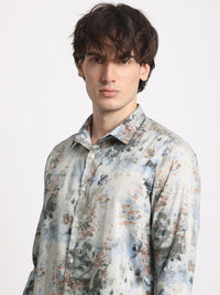 THE BEAR HOUSE Slim Fit Long Sleeves Spread Collar Cotton Opaque Printed Casual Shirt