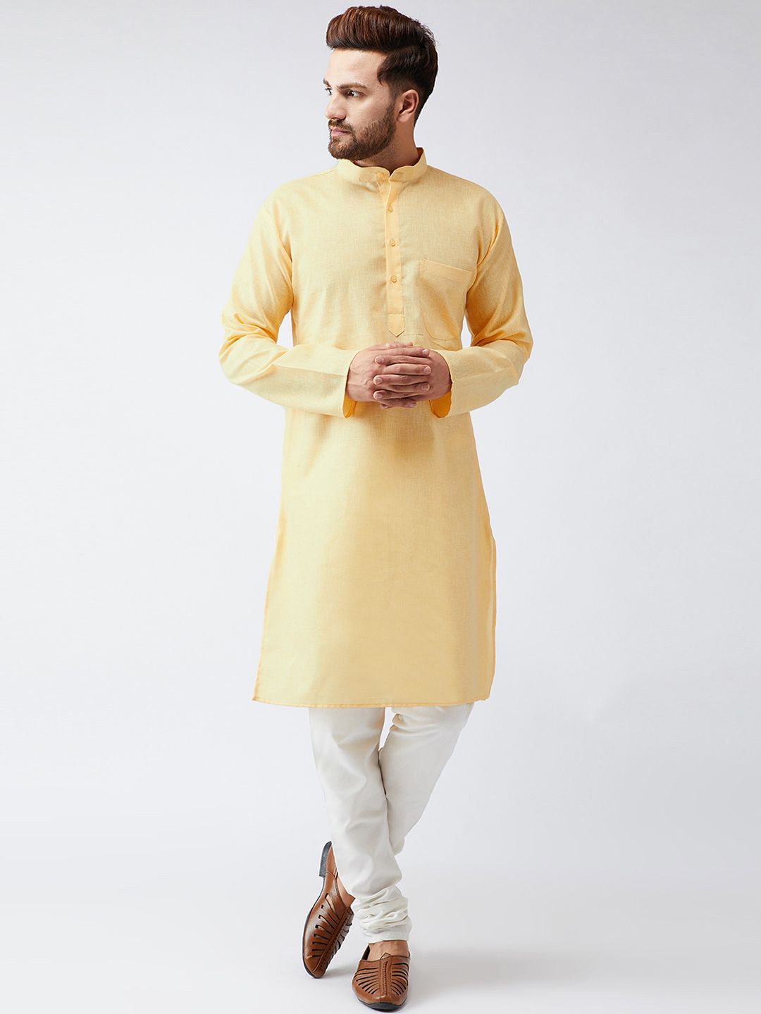 SOJANYA Lelaki Kuning Solid Kurta Lurus