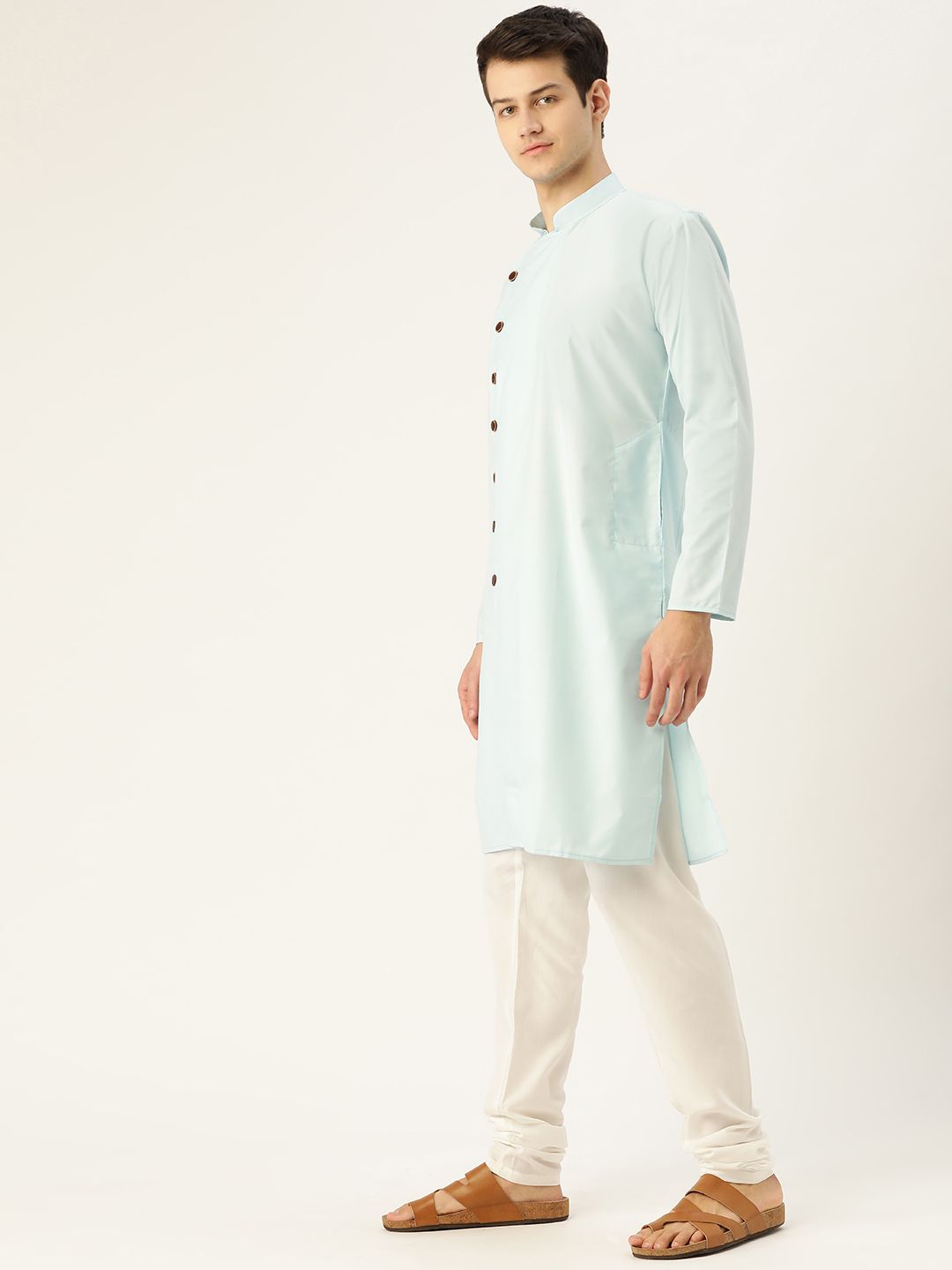 SOJANYA Men Blue Solid Straight Kurta