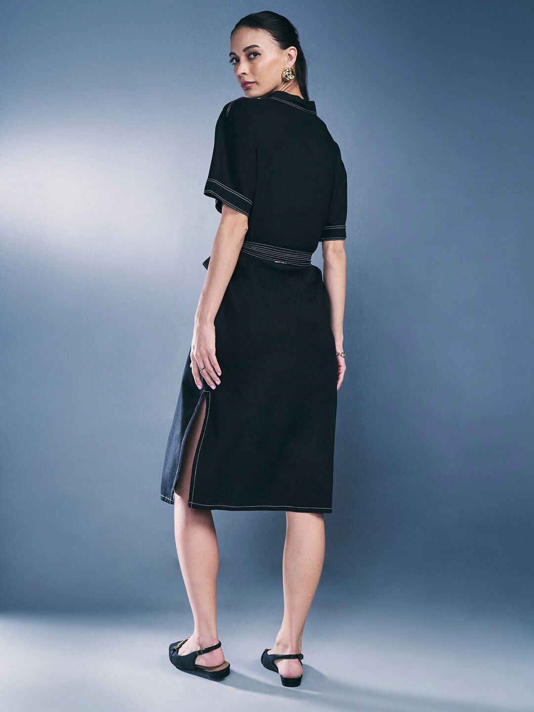 AND Shirt Collar Short Sleeves Shirt Dress