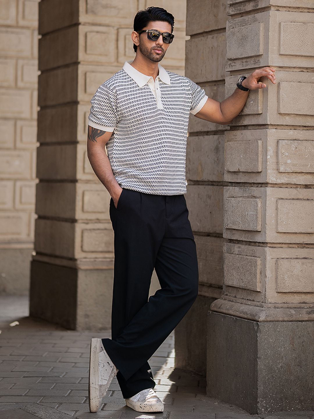 Powerlook Men Striped Polo Collar T-shirt
