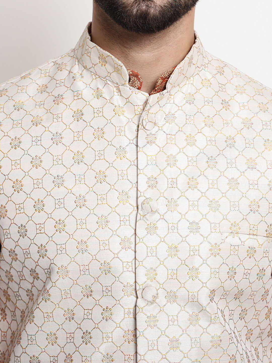 SOJANYA Ethnic Motifs Woven Design Regular Kurta & Churidar With Nehru Jacket