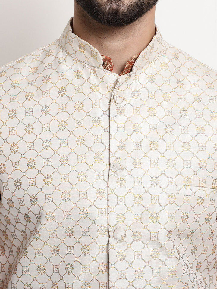 SOJANYA Ethnic Motifs Woven Design Regular Kurta & Churidar With Nehru Jacket
