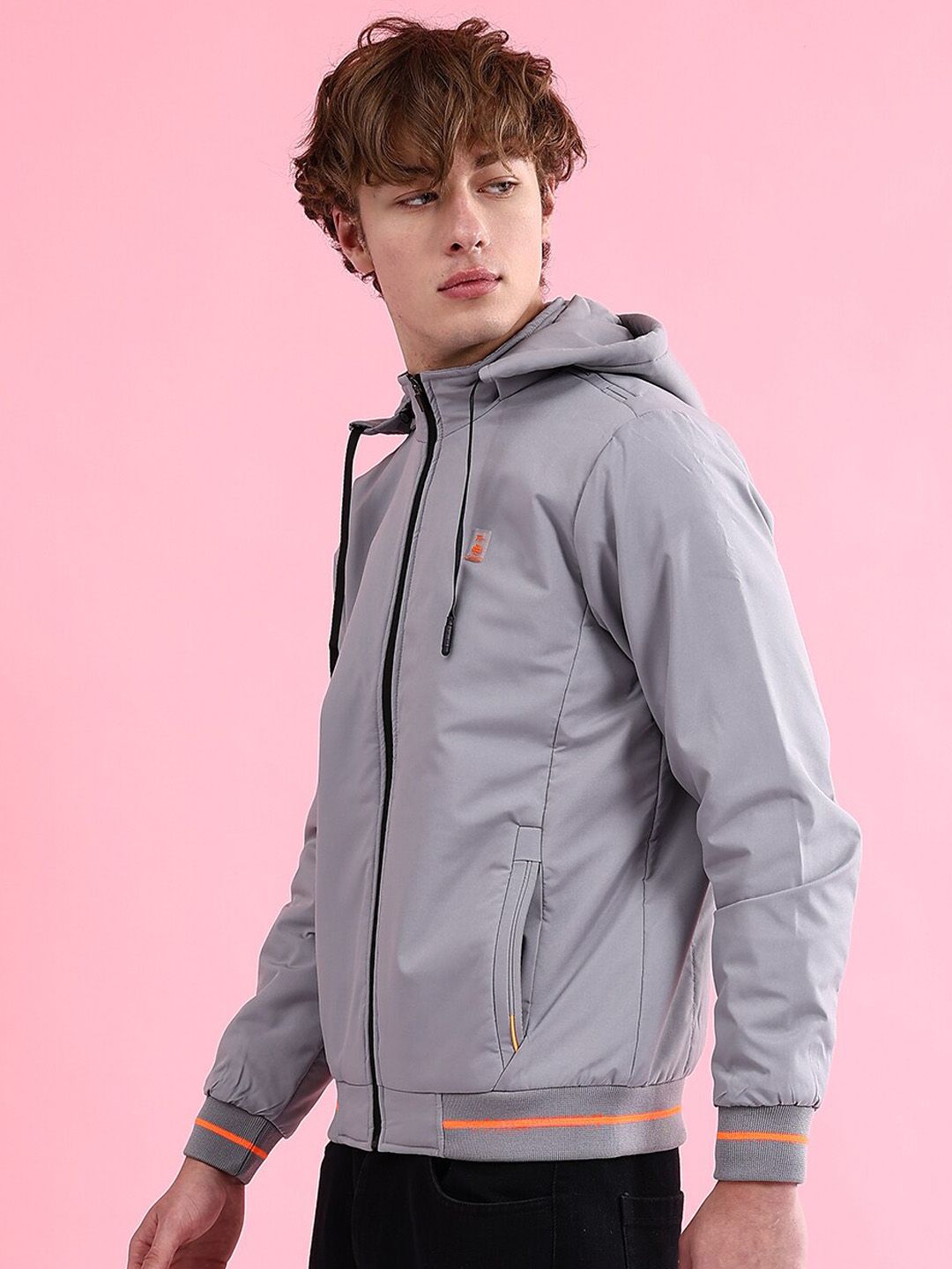 The Indian Garage Co Men Regular Fit Bomber Jacket with Detachable Hood