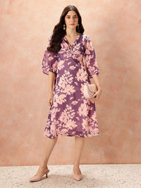 all about you Floral Print Twisted A-Line Midi Dress