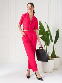 Athena Fuchsia Lapel Collar Crop Shirt Style Top