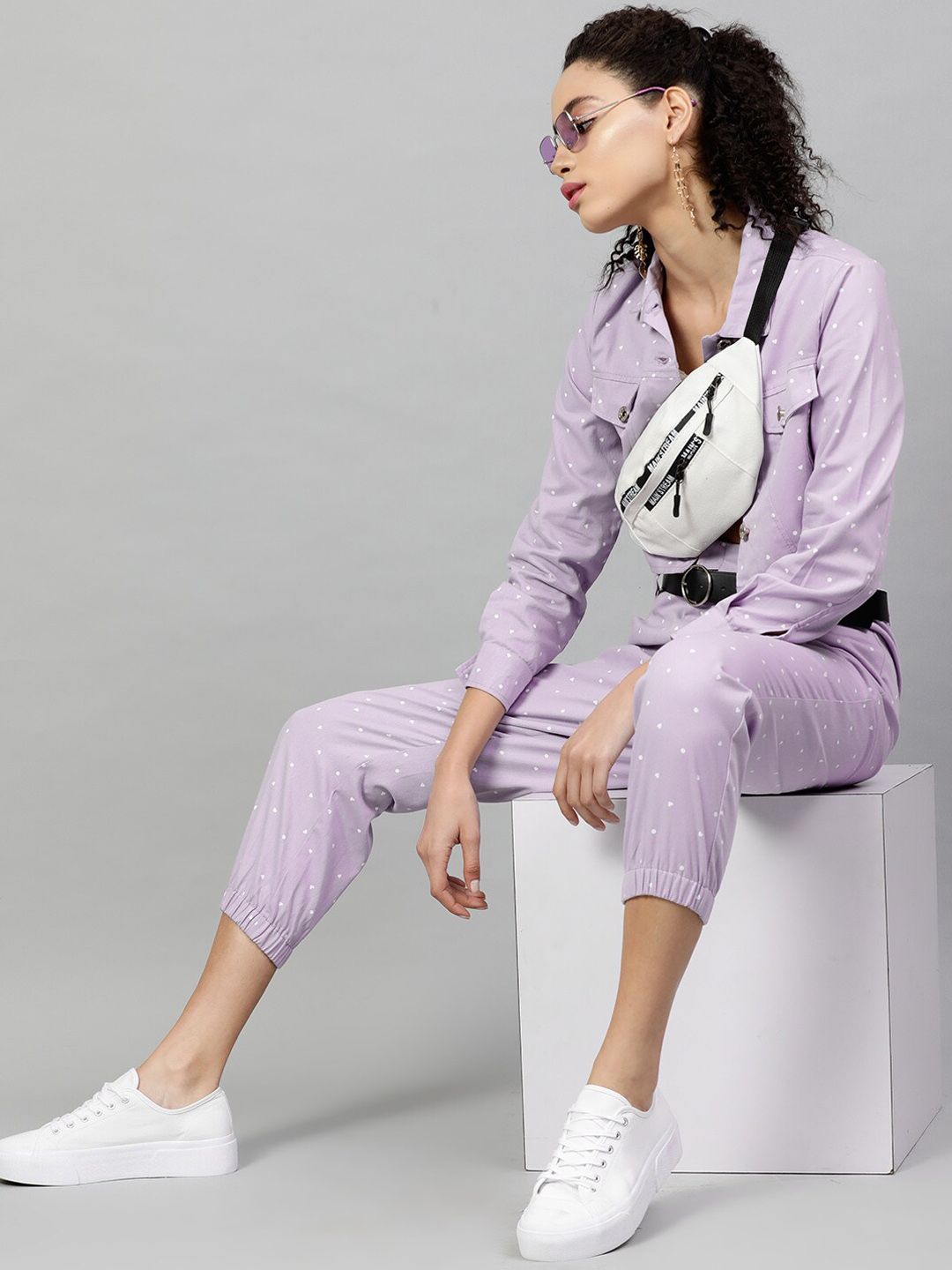 STREET 9 Women Lavender Solid Lightweight Cotton Crop Denim Jacket