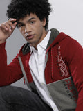 The Indian Garage Co Men Red & Grey Colourblocked Hooded Sweatshirt