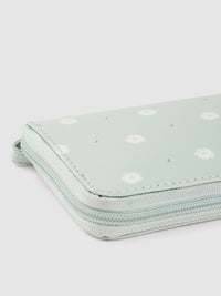 Berrylush Women Green Floral Printed Zip Detail Zip Around Wallet