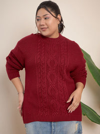 CURVY STREET Plus Size Ribbed Turtle Neck Pure Acrylic Pullover