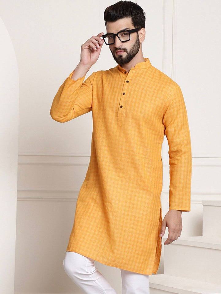 SOJANYA Kurta Linen Kapas Semak Sendiri Lelaki