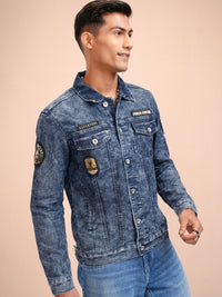 LOCOMOTIVE Men Blue Solid Denim Jacket