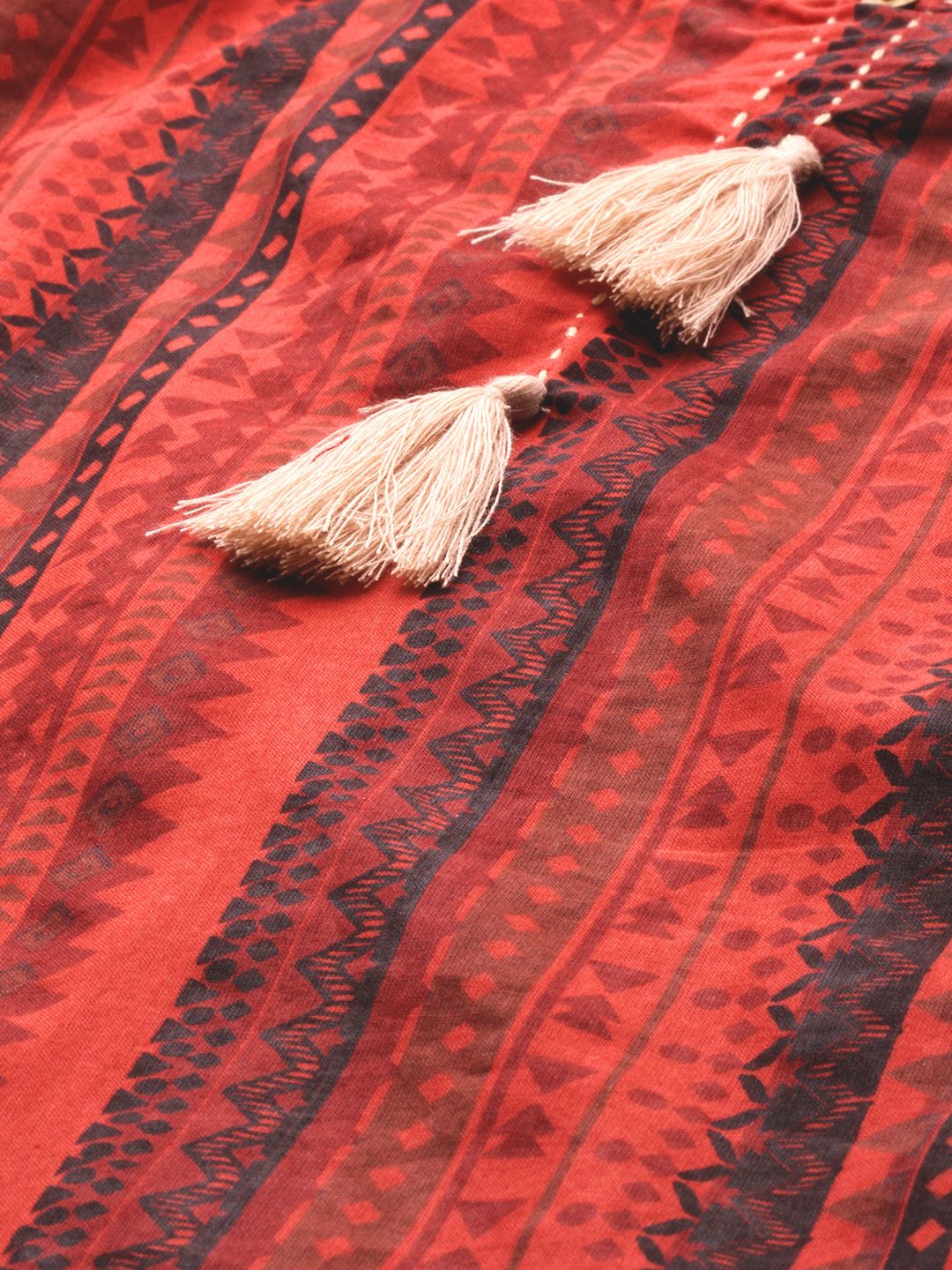 Anouk Women Rust Red & Black Printed Straight Kurta