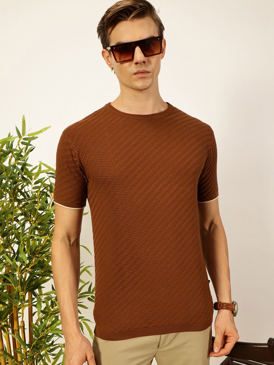 Thomas Scott Men Knit Textured Round Neck T-shirt
