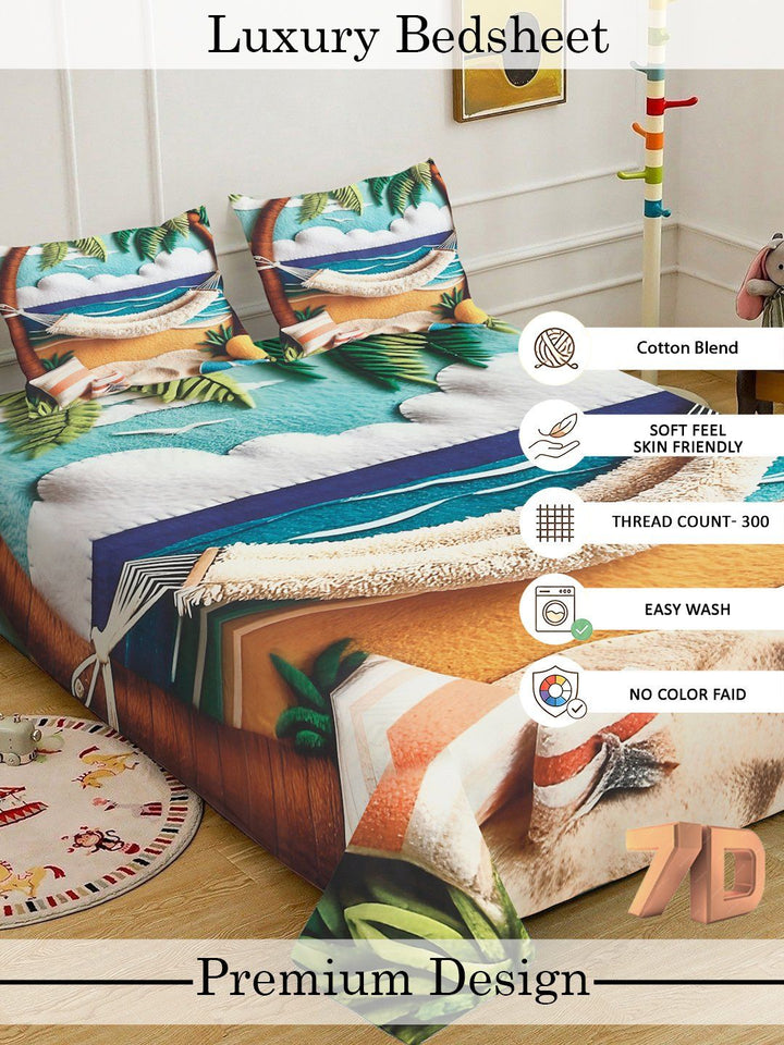 Myntra Elegant Homes Multicoloured 300 TC King Bedsheet with 2 Pillow Covers
