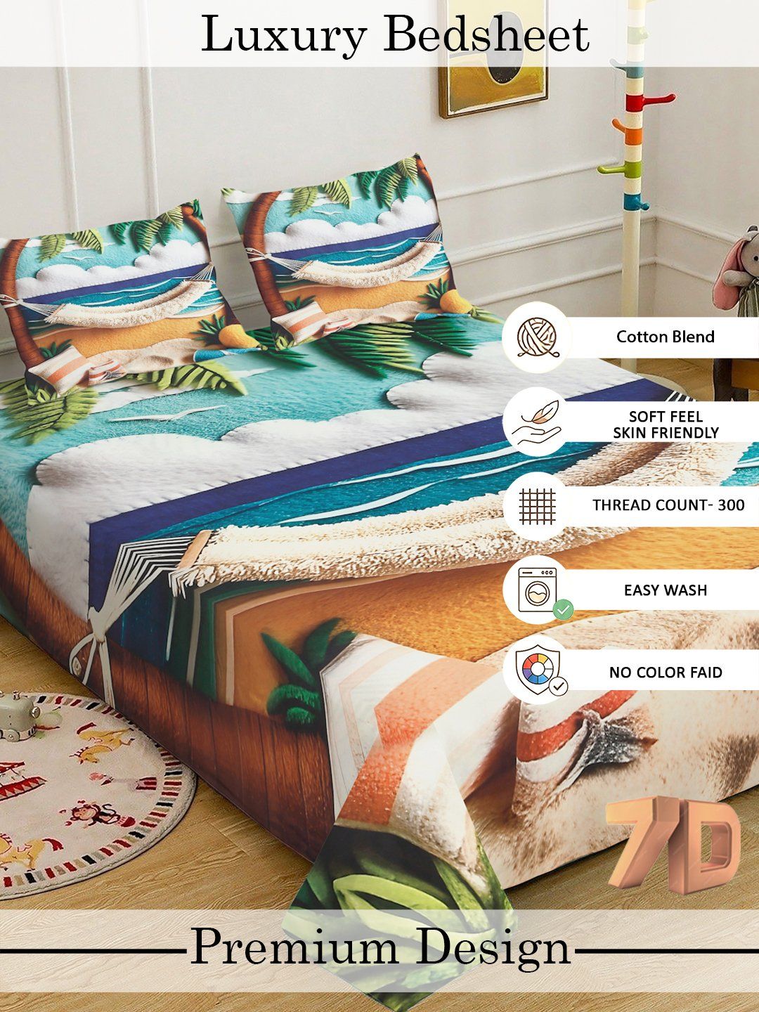 Myntra Elegant Homes Multicoloured 300 TC King Bedsheet with 2 Pillow Covers