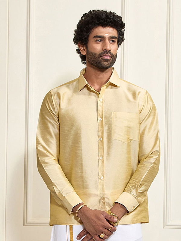 VASTRAMAY Men Gold Solid Ethnic Shirt