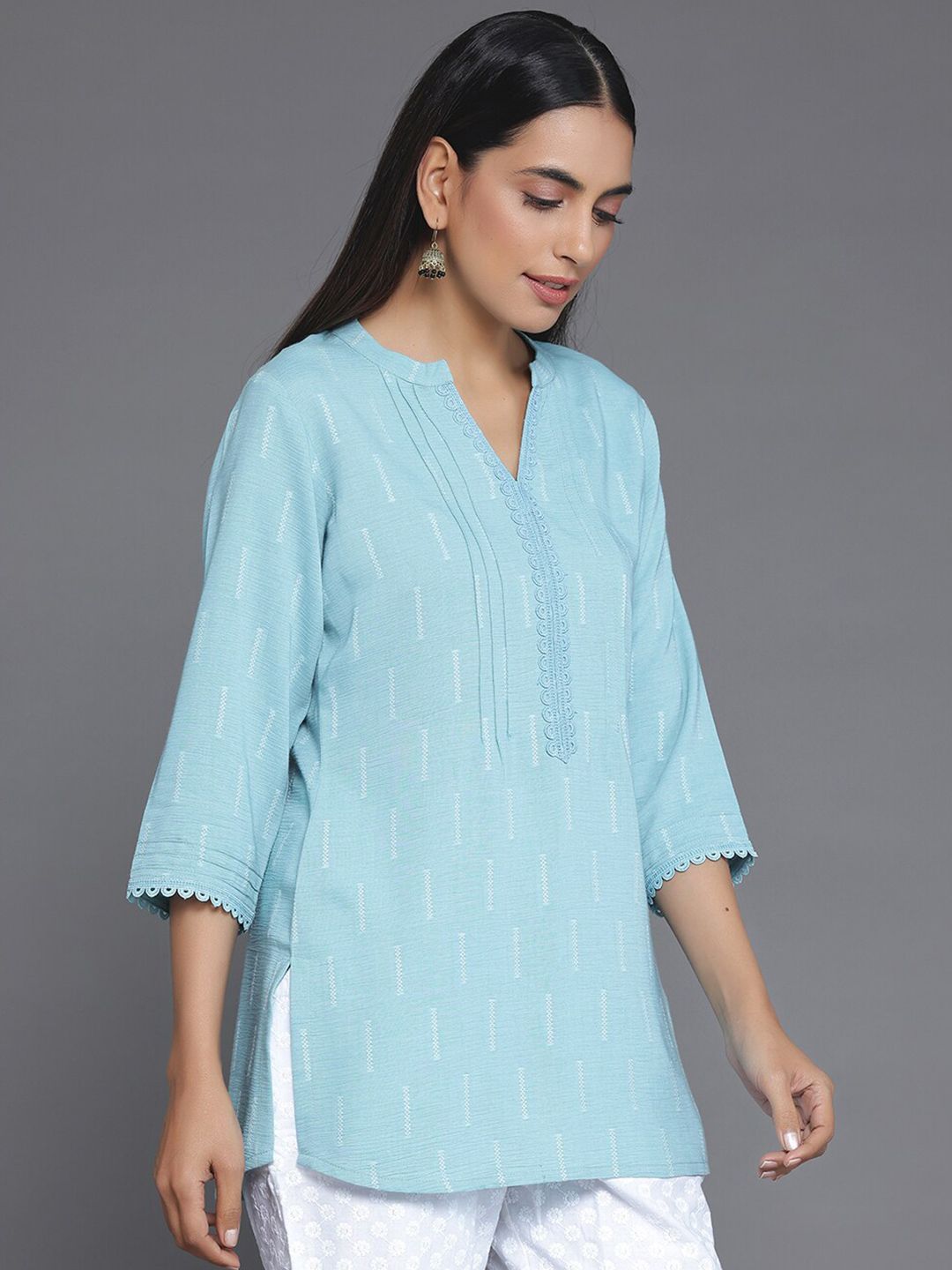 Libas Woven Design Mandarin Collar Straight Kurti