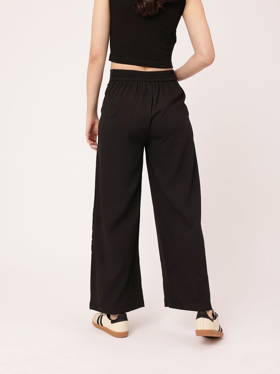 DressBerry Women Melancholic Chic Seersucker Textured Pleated High-Rise Parallel Trousers