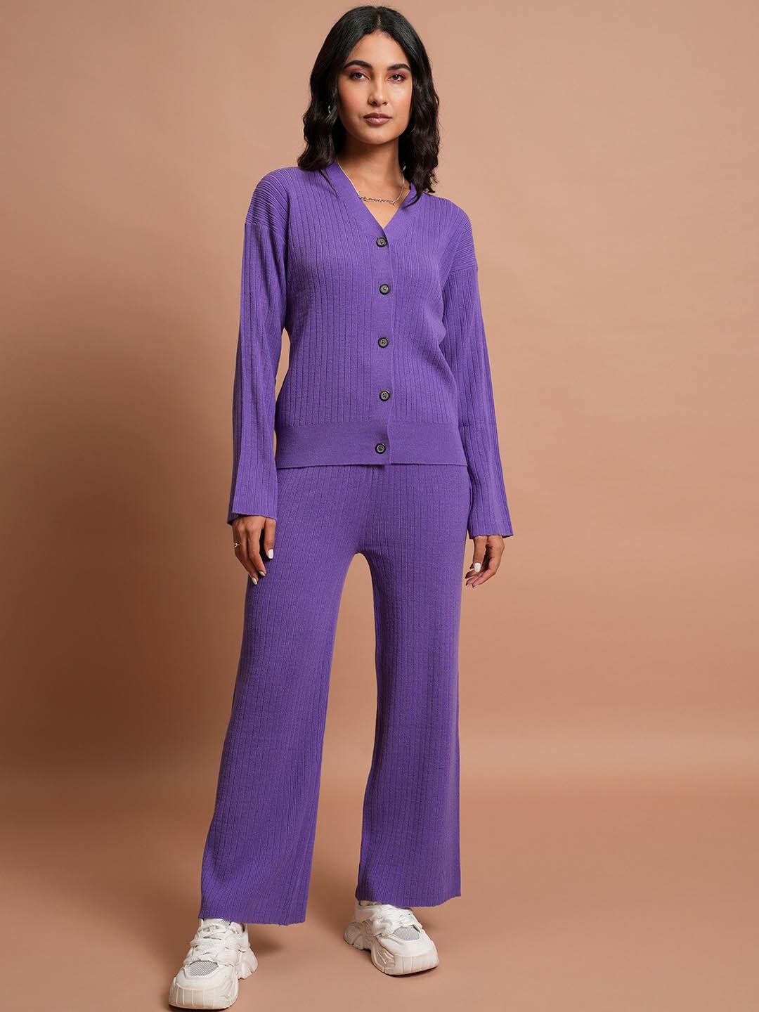 Tokyo Talkies Relaxed Cardigan With Flared Pants Co-Ord