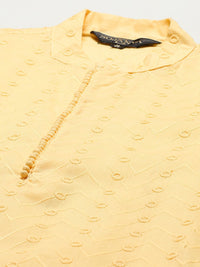 SOJANYA Kurta Kapas Tulen Chikankari Kuning Lelaki dengan Jaket Churidar & Nehru