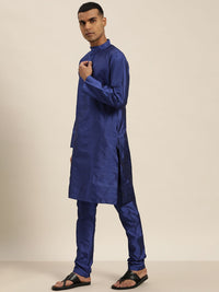 SOJANYA Lelaki Motif Etnik Biru Sulam Benang Kerja Kurta dengan Churidar