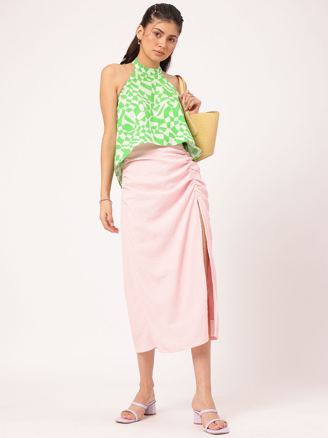 DressBerry Festival Vibes Printed Halter Neck High-Low Top