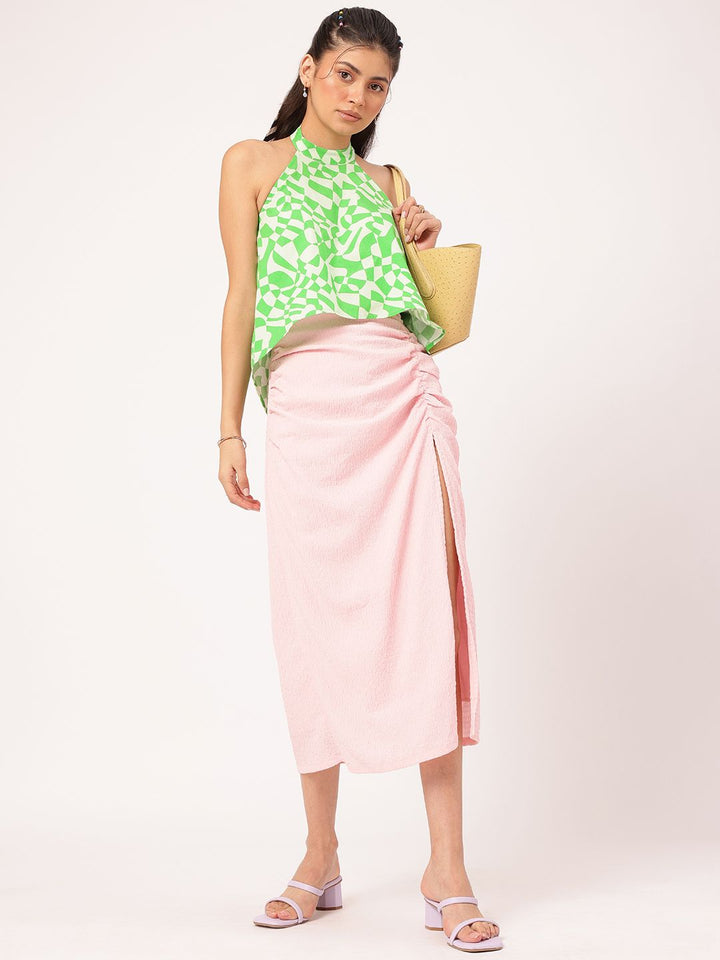 DressBerry Festival Vibes Printed Halter Neck High-Low Top