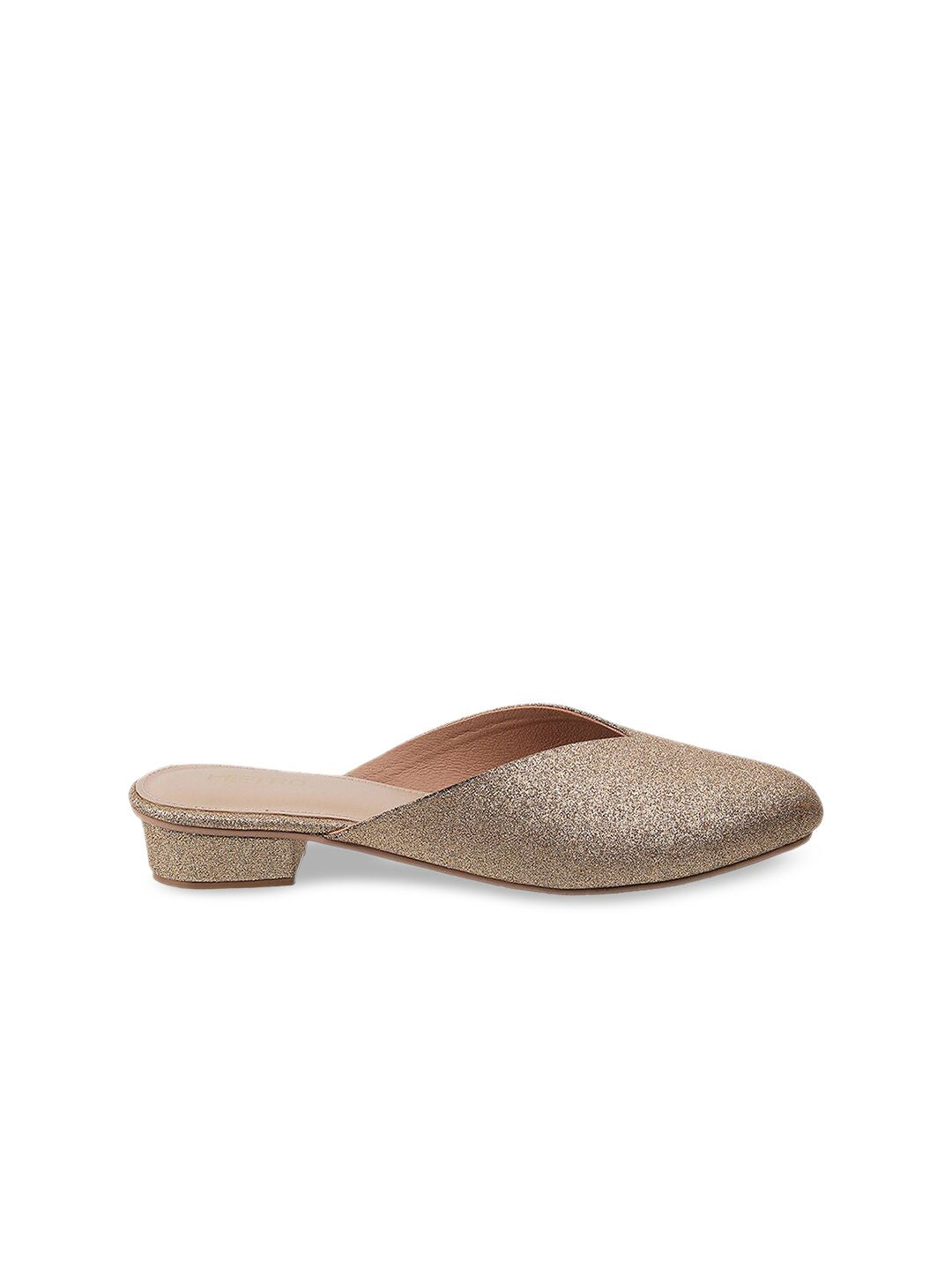 Metro Gold-Toned Embellished Block Mules
