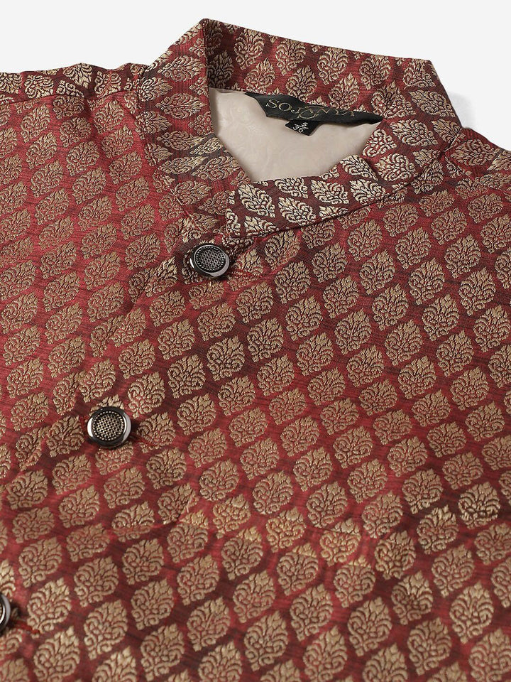 SOJANYA Geometric Embroidered Regular Kurta with Churidar & Woven Design Nehru Jacket
