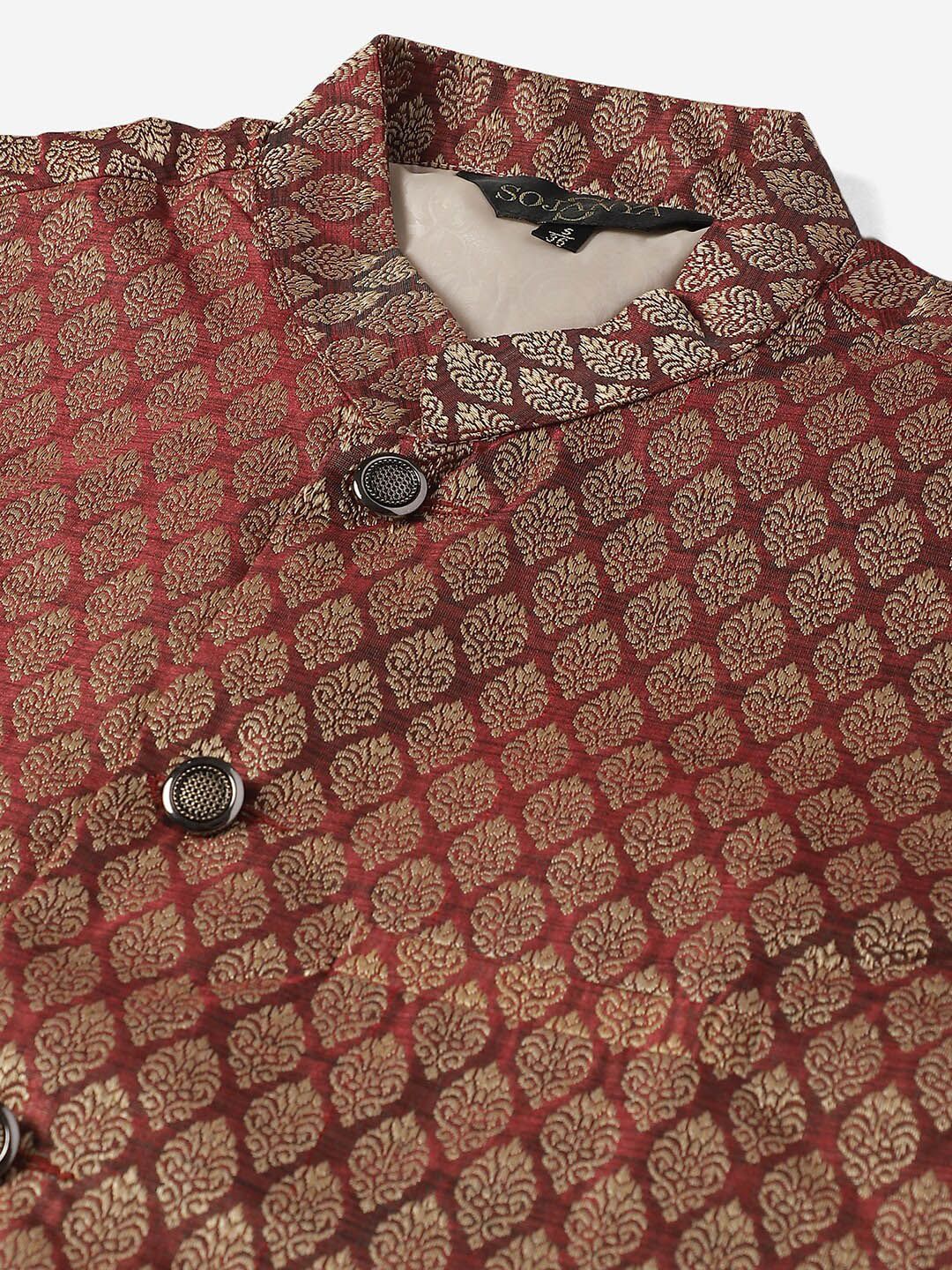 SOJANYA Geometric Embroidered Regular Kurta with Churidar & Woven Design Nehru Jacket