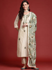 Indo Era Floral Embroidered Thread Work Kurta with Trousers & With Dupatta
