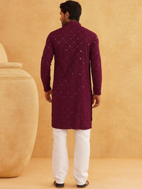 SOJANYA Geometric Embroidered Mandarin Collar Sequinned Pure Cotton Kurta with Churidar