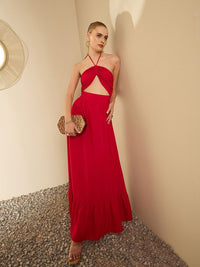 Berrylush Halter Neck Sleeveless Tie-Ups Maxi Dress