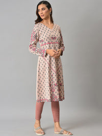 W Women Pink Ethnic Motifs Printed V-Neck Kurta