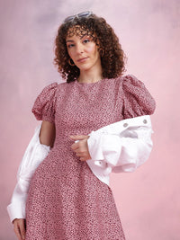 DressBerry Printed Puff Sleeve Fit & Flare Dress