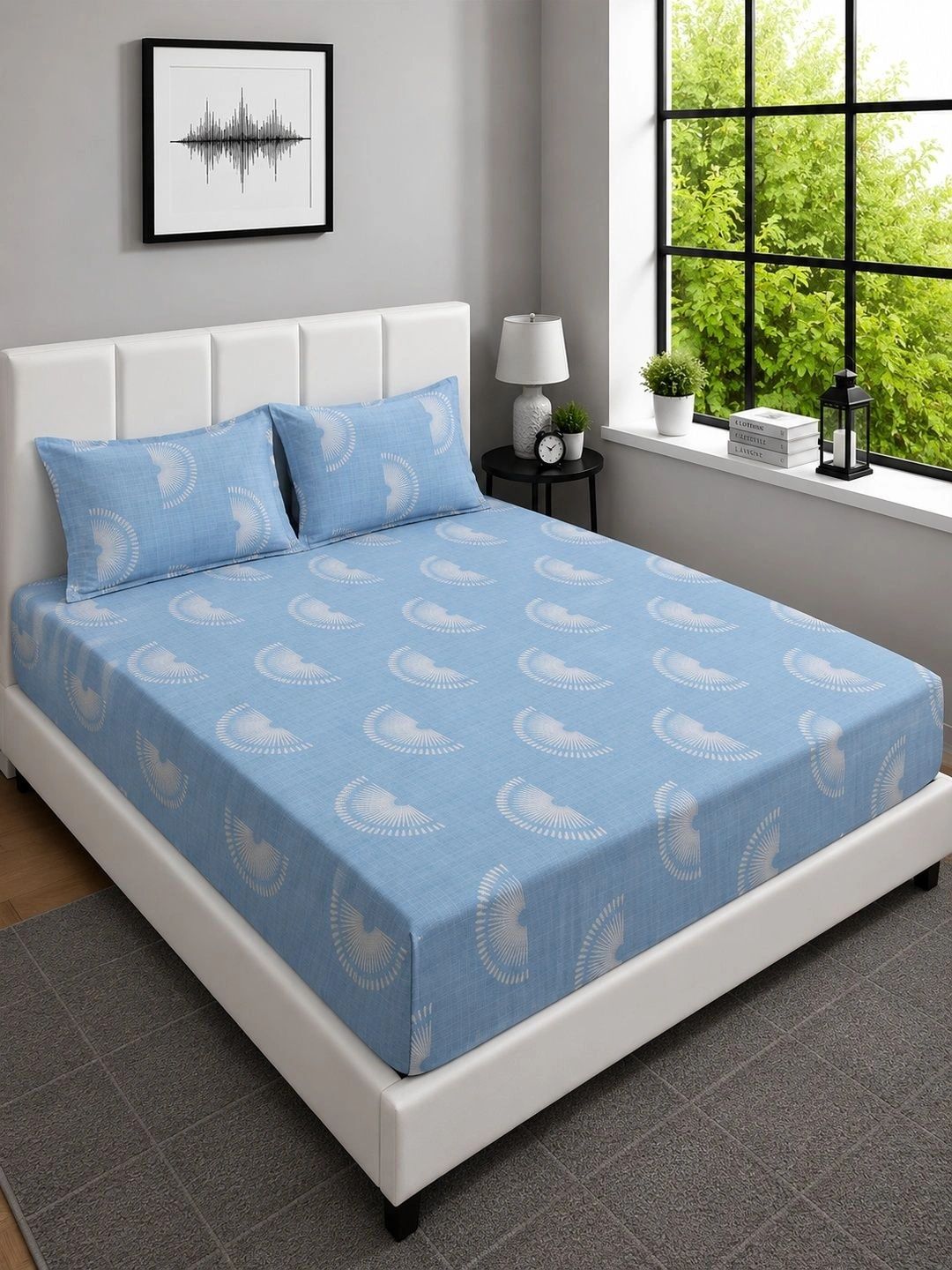Moda Rapido X KLOTTHE Biru Geometrik 300 TC Cadar King dengan 2 Sarung Bantal