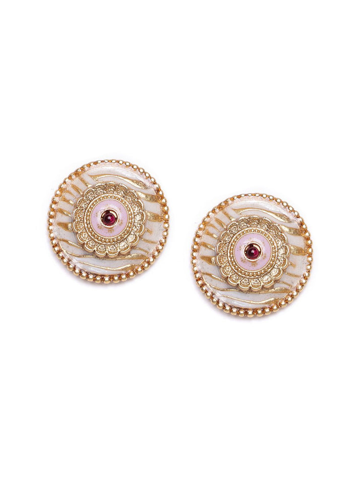 PANASH Set Of 3 Gold-Plated Circular Stone Studded & Beaded Studs
