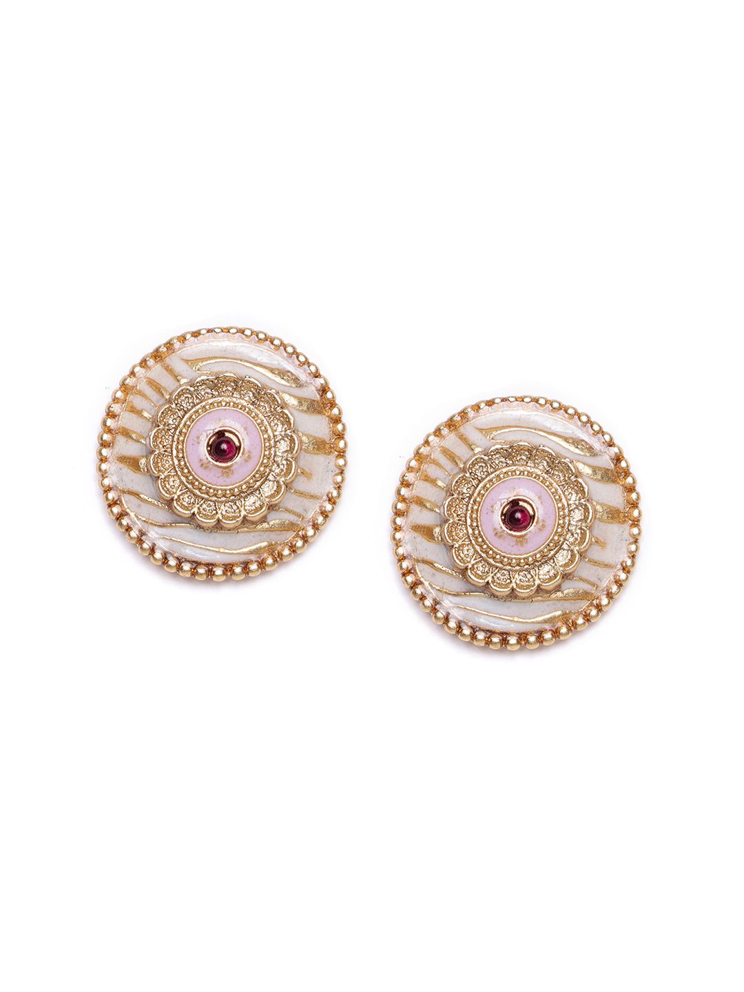 PANASH Set Of 3 Gold-Plated Circular Stone Studded & Beaded Studs