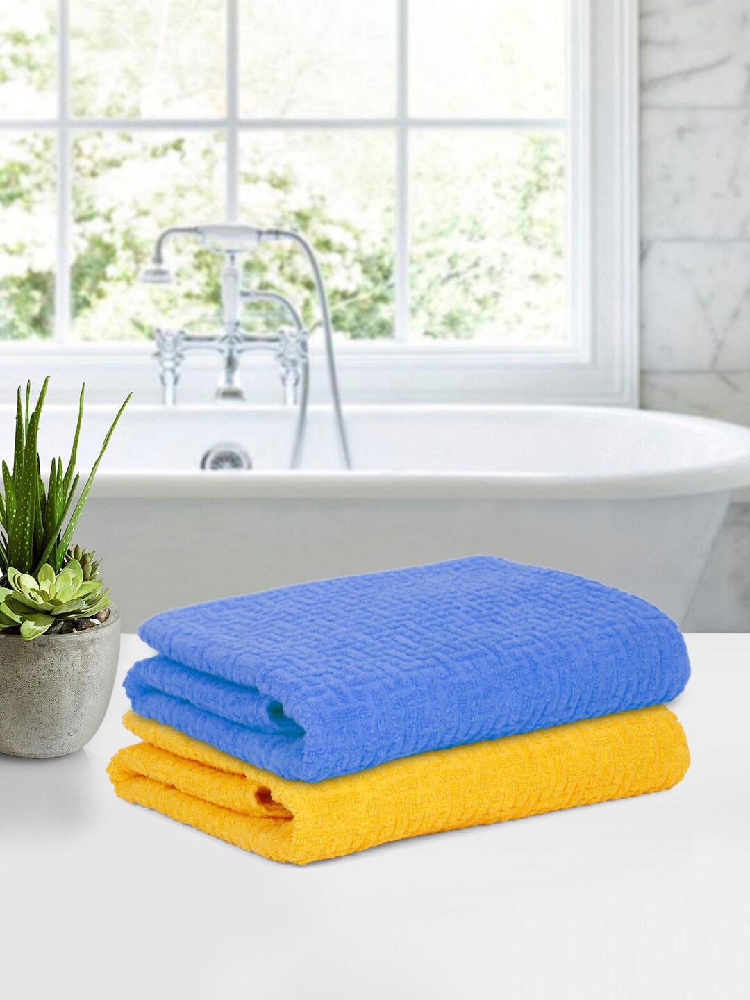 Cortina  Blue & Yellow 2 Pieces Jacquard Super Absorbency 480 GSM Bath Towels