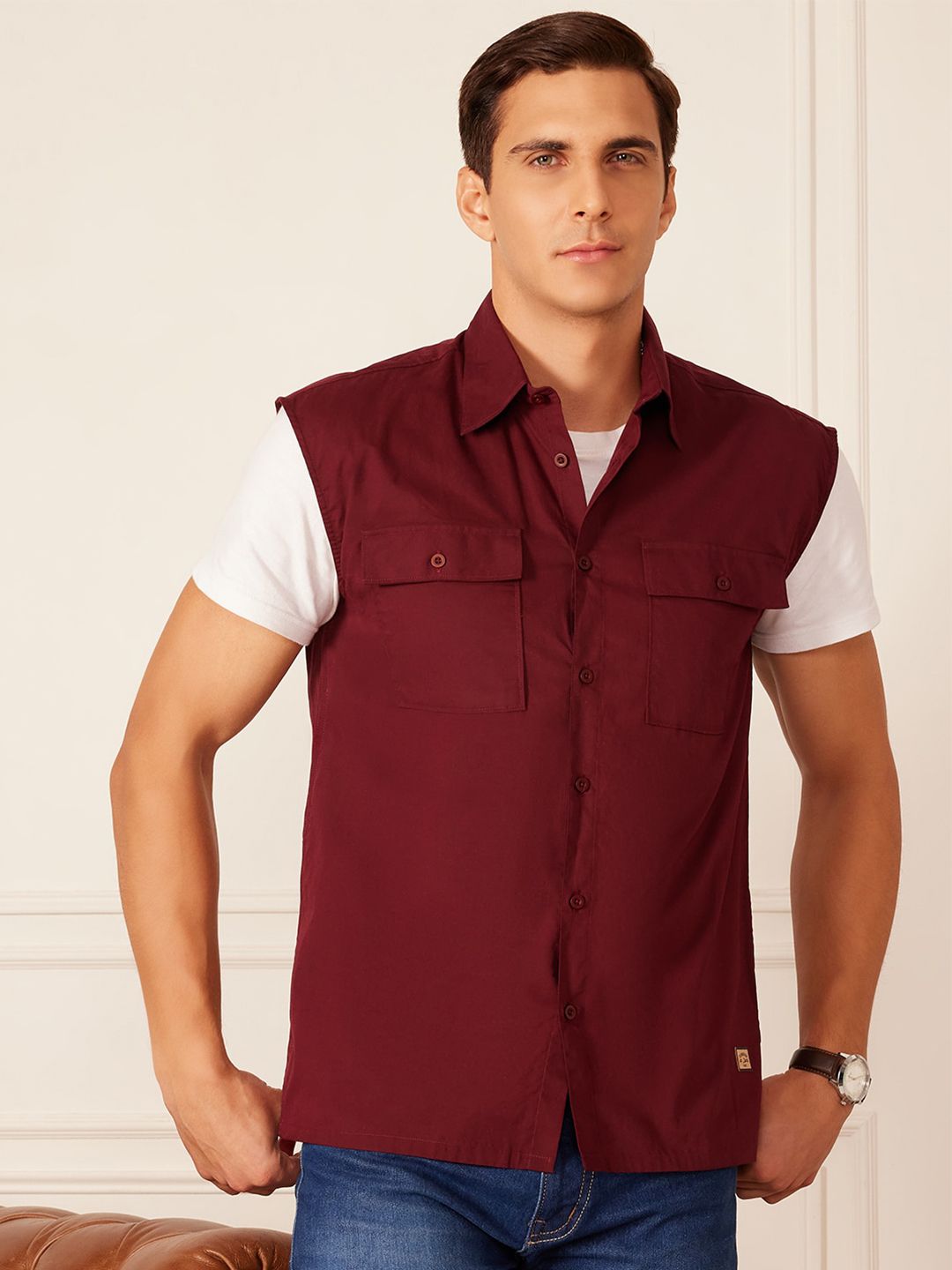 DENNISON Smart Sleeveless Cotton Casual Shirt